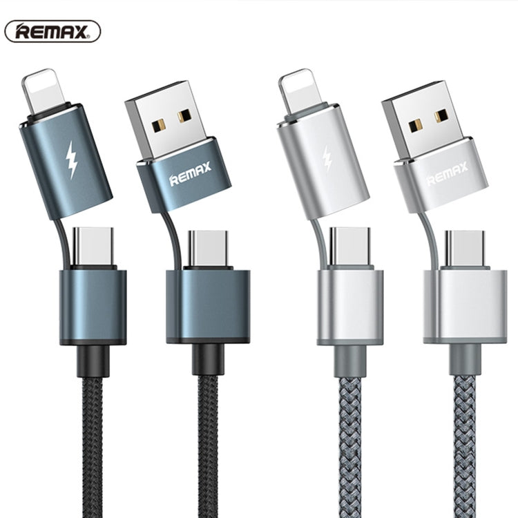 REMAX RC-020t 2.4A Aurora Series 4 in 1 8 Pin + USB +2 x Type-C Data Snyc Charging Cable, Cable Length: 1m(Black) - Multifunction Cable by REMAX | Online Shopping South Africa | PMC Jewellery | Buy Now Pay Later Mobicred