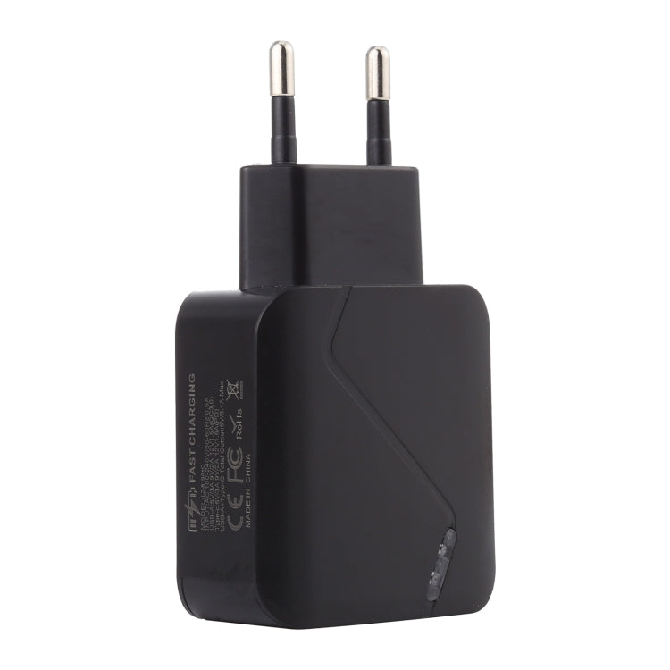 LZ-819A+C QC3.0 USB + PD 18W USB-C / Type-C Interfaces Travel Charger with Indicator Light, EU Plug (Black) - USB Charger by PMC Jewellery | Online Shopping South Africa | PMC Jewellery | Buy Now Pay Later Mobicred