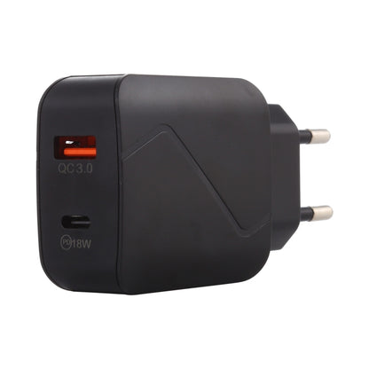 LZ-819A+C QC3.0 USB + PD 18W USB-C / Type-C Interfaces Travel Charger with Indicator Light, EU Plug (Black) - USB Charger by PMC Jewellery | Online Shopping South Africa | PMC Jewellery | Buy Now Pay Later Mobicred