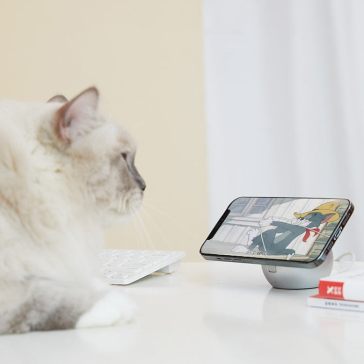 C101 Cute Cat Shape Magnetic Wireless Charging Stand Base (Grey) - Wireless Charger by PMC Jewellery | Online Shopping South Africa | PMC Jewellery | Buy Now Pay Later Mobicred