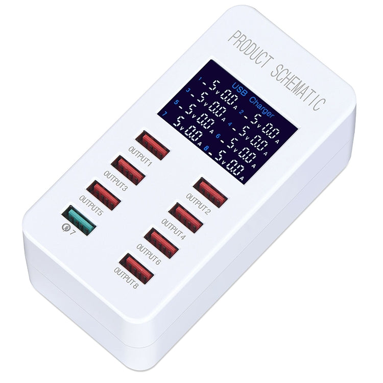 A8 50W 8 Ports USB + QC3.0 Smart Charging Station with Digital Display AC100-240V, UK Plug - Multifunction Charger by PMC Jewellery | Online Shopping South Africa | PMC Jewellery | Buy Now Pay Later Mobicred