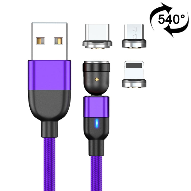 2m 3A Output 3 in 1 USB to 8 Pin + USB-C / Type-C + Micro USB 540 Degree Rotating Magnetic Data Sync Charging Cable(Purple) - Charging Cable & Head by PMC Jewellery | Online Shopping South Africa | PMC Jewellery | Buy Now Pay Later Mobicred