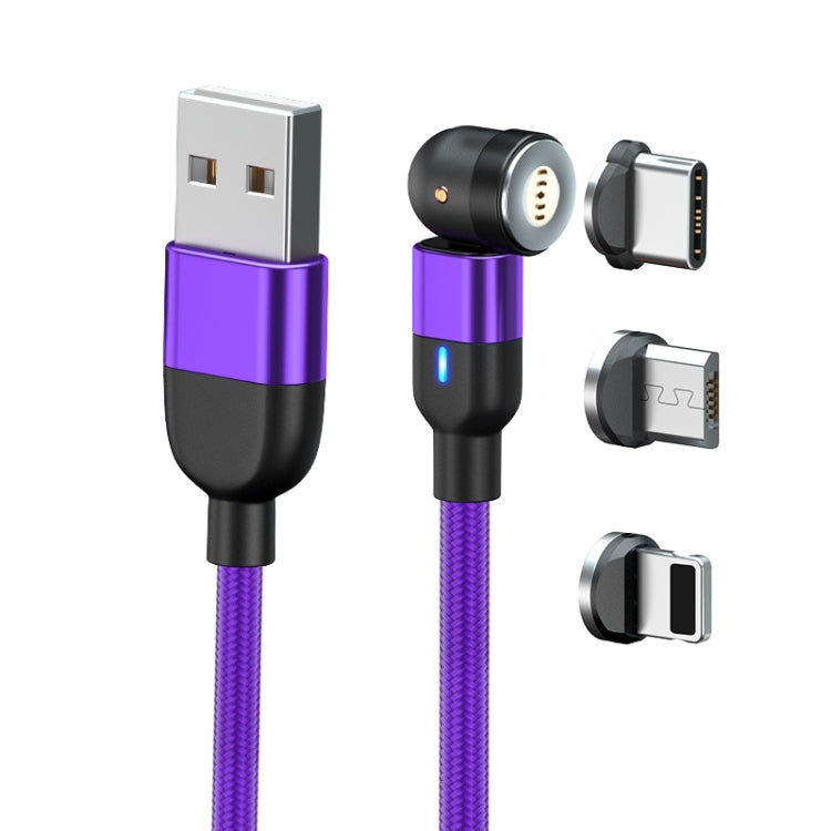 2m 3A Output 3 in 1 USB to 8 Pin + USB-C / Type-C + Micro USB 540 Degree Rotating Magnetic Data Sync Charging Cable(Purple) - Charging Cable & Head by PMC Jewellery | Online Shopping South Africa | PMC Jewellery | Buy Now Pay Later Mobicred