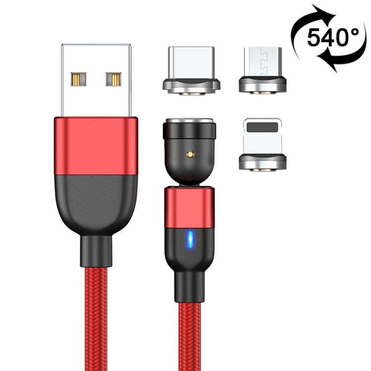 2m 3A Output 3 in 1 USB to 8 Pin + USB-C / Type-C + Micro USB 540 Degree Rotating Magnetic Data Sync Charging Cable(Red) - Charging Cable & Head by PMC Jewellery | Online Shopping South Africa | PMC Jewellery | Buy Now Pay Later Mobicred