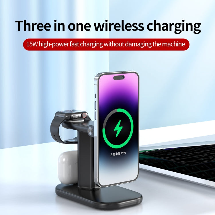 JJT-A70 15W 3 in 1 Multifunctional Magnetic Wireless Charging Holder (Black) - Wireless Charger by PMC Jewellery | Online Shopping South Africa | PMC Jewellery | Buy Now Pay Later Mobicred