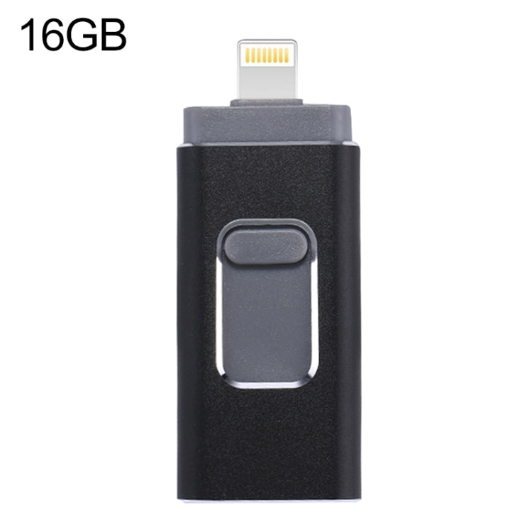 easyflash RQW-01B 3 in 1 USB 2.0 & 8 Pin & Micro USB 16GB Flash Drive(Black) - U Disk & Card Reader by PMC Jewellery | Online Shopping South Africa | PMC Jewellery | Buy Now Pay Later Mobicred