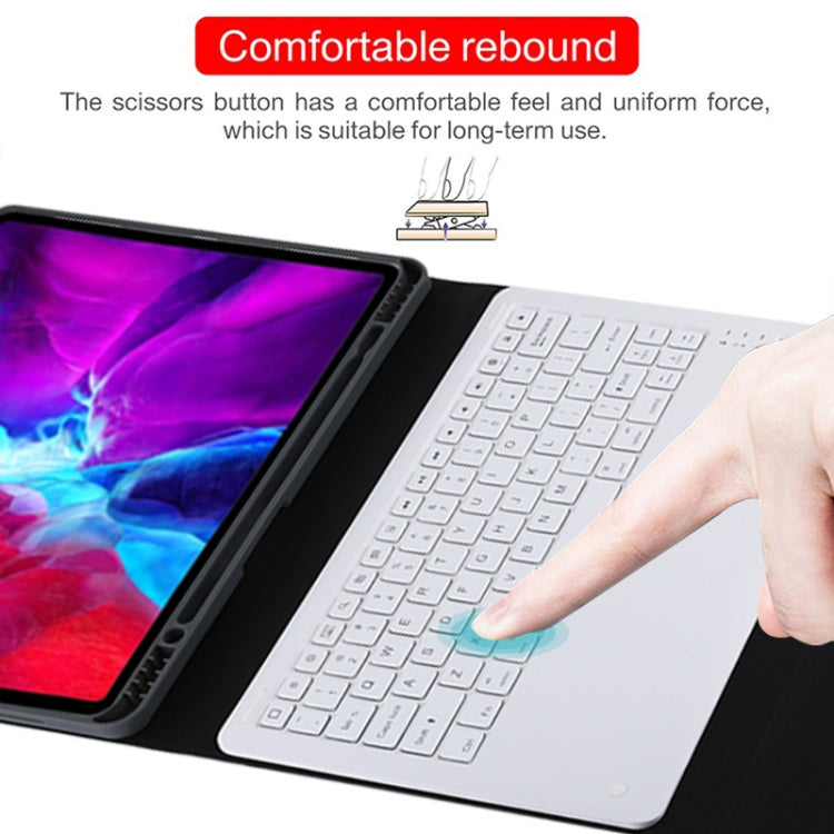 T129 Detachable Bluetooth White Keyboard Microfiber Leather Tablet Case for iPad Pro 12.9 inch (2020), with Holder (Black) - For iPad Pro by PMC Jewellery | Online Shopping South Africa | PMC Jewellery | Buy Now Pay Later Mobicred