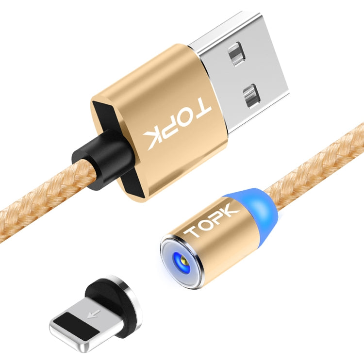 TOPK AM23 2m 2.4A Max USB to 8 Pin Nylon Braided Magnetic Charging Cable with LED Indicator(Gold) - Charging Cable & Head by TOPK | Online Shopping South Africa | PMC Jewellery | Buy Now Pay Later Mobicred