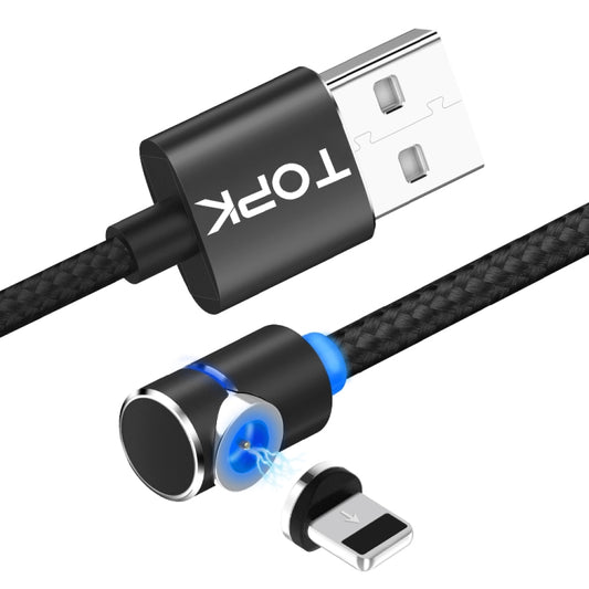 TOPK AM30 1m 2.4A Max USB to 8 Pin 90 Degree Elbow Magnetic Charging Cable with LED Indicator(Black) - Charging Cable & Head by TOPK | Online Shopping South Africa | PMC Jewellery | Buy Now Pay Later Mobicred