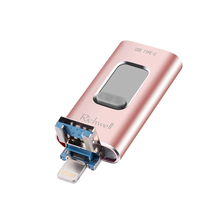 Richwell 3 in 1 16G Type-C + 8 Pin + USB 3.0 Metal Push-pull Flash Disk with OTG Function(Rose Gold) - U Disk & Card Reader by Richwell | Online Shopping South Africa | PMC Jewellery | Buy Now Pay Later Mobicred