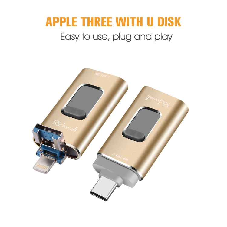 Richwell 3 in 1 16G Type-C + 8 Pin + USB 3.0 Metal Push-pull Flash Disk with OTG Function(Rose Gold) - U Disk & Card Reader by Richwell | Online Shopping South Africa | PMC Jewellery | Buy Now Pay Later Mobicred