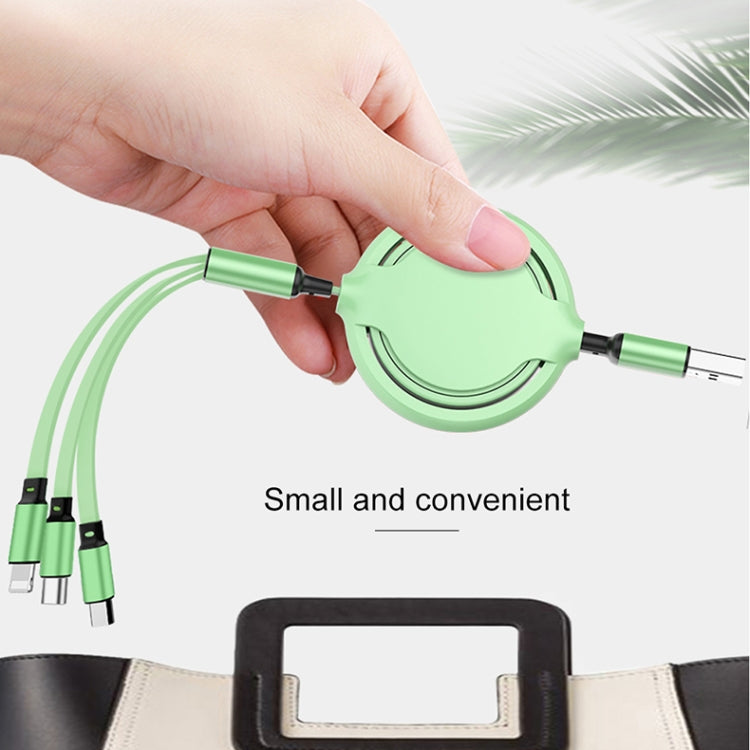 3.5A Liquid Silicone 3 in 1 USB to USB-C / Type-C + 8Pin + Micro USB Retractable Data Syn Charging Cable (Green) - Multifunction Cable by PMC Jewellery | Online Shopping South Africa | PMC Jewellery | Buy Now Pay Later Mobicred