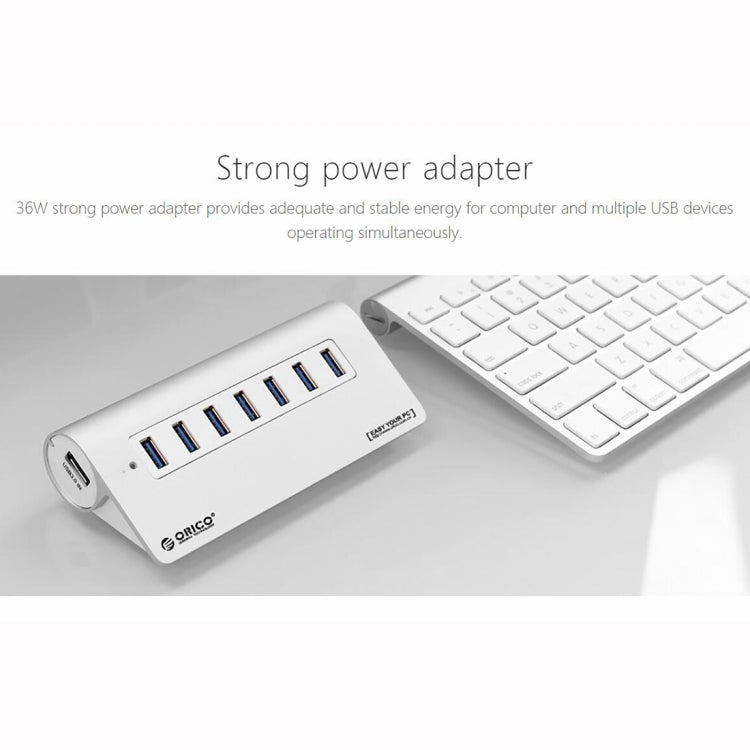 ORICO M3H7-V1 Aluminum Alloy 7 USB 3.0 Ports HUB with 30W Power Adapter - USB HUB by ORICO | Online Shopping South Africa | PMC Jewellery | Buy Now Pay Later Mobicred