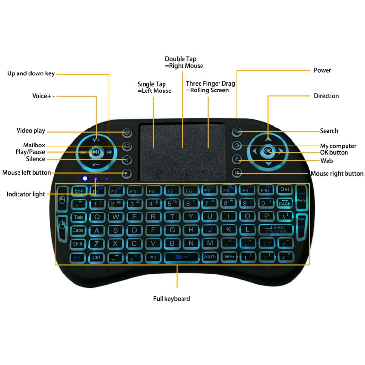 2.4GHz Mini i8 Wireless QWERTY Keyboard with Colorful Backlight & Touchpad & Multimedia Control for PC, Android TV BOX, X-BOX Player, Smartphones(Black) - MINI PC Accessories & Gadgets by PMC Jewellery | Online Shopping South Africa | PMC Jewellery | Buy Now Pay Later Mobicred