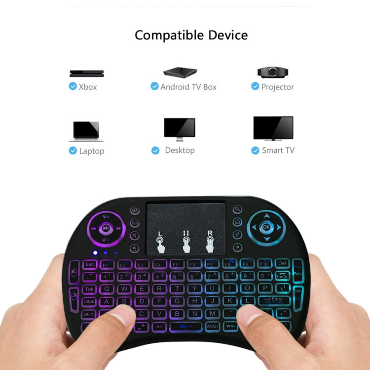 2.4GHz Mini i8 Wireless QWERTY Keyboard with Colorful Backlight & Touchpad & Multimedia Control for PC, Android TV BOX, X-BOX Player, Smartphones(Black) - MINI PC Accessories & Gadgets by PMC Jewellery | Online Shopping South Africa | PMC Jewellery | Buy Now Pay Later Mobicred