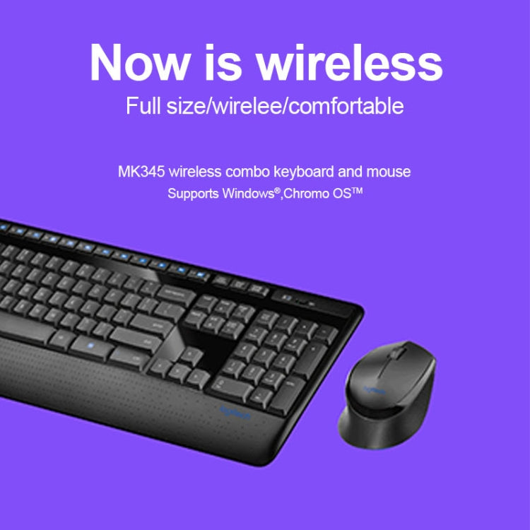 Logitech MK345 Wireless Full-size Keyboard + 2.4GHz 1000DPI Wireless Optical Mouse Set with Nano Receiver(Black) - Wireless Keyboard by Logitech | Online Shopping South Africa | PMC Jewellery | Buy Now Pay Later Mobicred