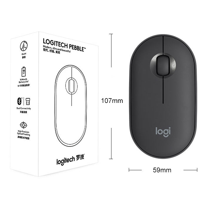 Logitech Pebble Cobblestone Shape Thin 3-keys 1000DPI Mute Wireless Bluetooth Optical Mouse, Wireless Range: 10m (Black) - free shipping - PMC Jewellery - Order now!
