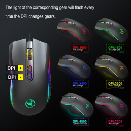 HXSJ A869 Type-C 7200dpi 6-modes Adjustable 7-keys RGB Light Wired Game Mouse - Wired Mice by HXSJ | Online Shopping South Africa | PMC Jewellery | Buy Now Pay Later Mobicred