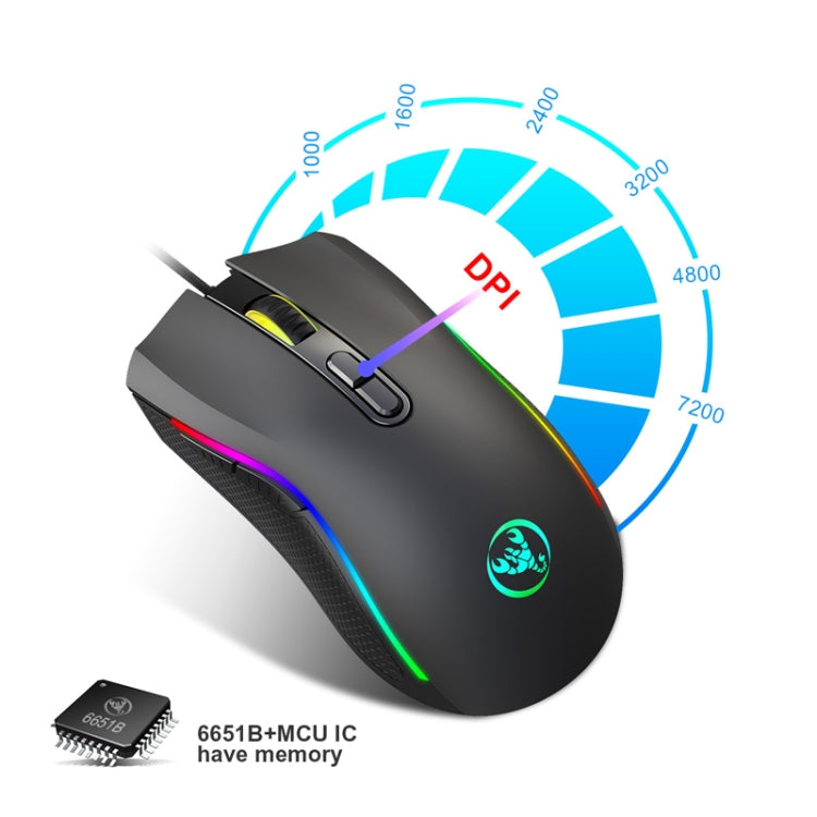 HXSJ A869 Type-C 7200dpi 6-modes Adjustable 7-keys RGB Light Wired Game Mouse - Wired Mice by HXSJ | Online Shopping South Africa | PMC Jewellery | Buy Now Pay Later Mobicred