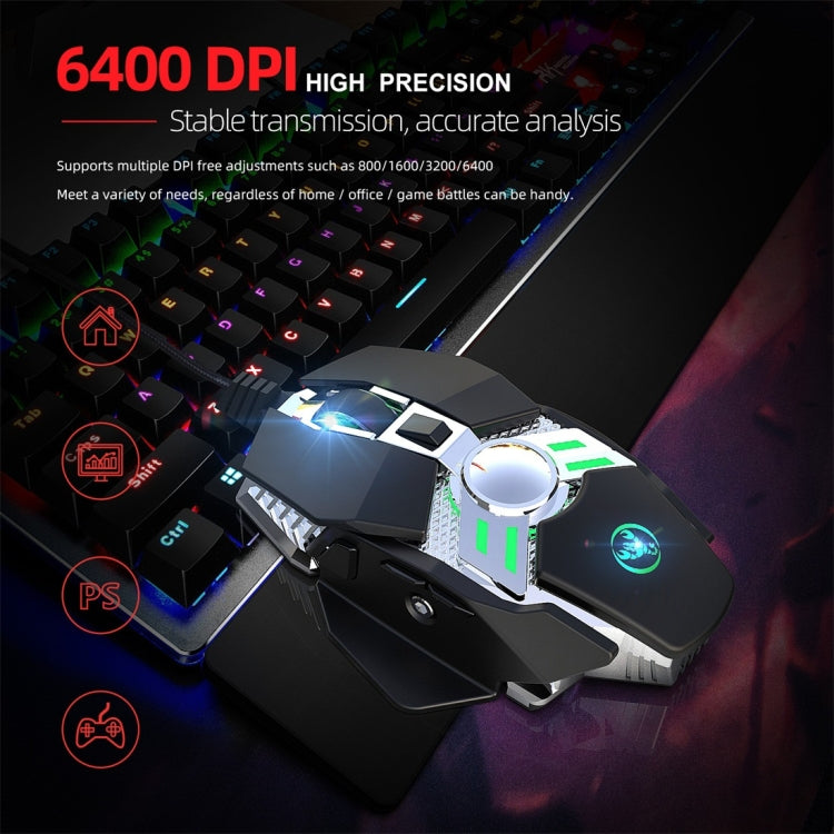 HXSJ J200 7 Keys Programmable Wired E-sports Mechanical Mouse with Light (Silver Grey) - Wired Mice by HXSJ | Online Shopping South Africa | PMC Jewellery | Buy Now Pay Later Mobicred