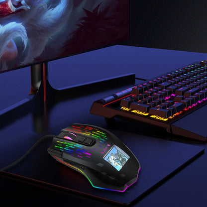 HXSJ J500 7 Keys RGB Programmable Display Screen Gaming Wired Mouse - Wired Mice by HXSJ | Online Shopping South Africa | PMC Jewellery | Buy Now Pay Later Mobicred