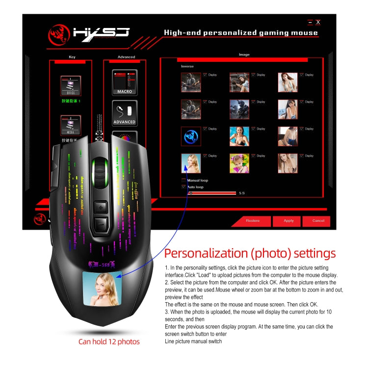 HXSJ J500 7 Keys RGB Programmable Display Screen Gaming Wired Mouse - free shipping - PMC Jewellery - Order now!
