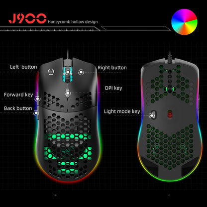 HXSJ J900 6 Keys RGB Lighting Programmable Gaming Wired Mouse (Black) - Wired Mice by HXSJ | Online Shopping South Africa | PMC Jewellery | Buy Now Pay Later Mobicred