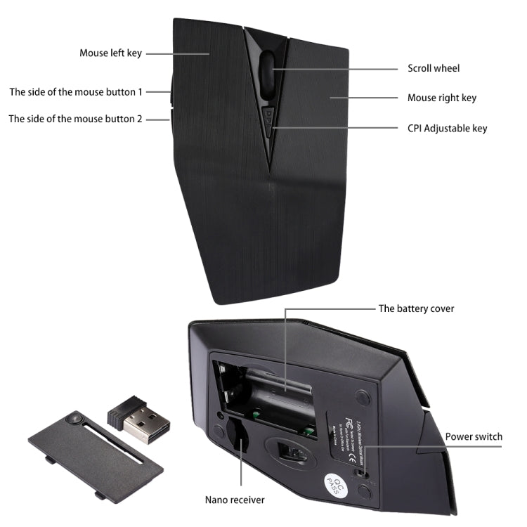 2.4GHz USB Receiver Adjustable 1200 DPI Wireless Optical Mouse for Computer PC Laptop (Black) - Wireless Mice by PMC Jewellery | Online Shopping South Africa | PMC Jewellery | Buy Now Pay Later Mobicred