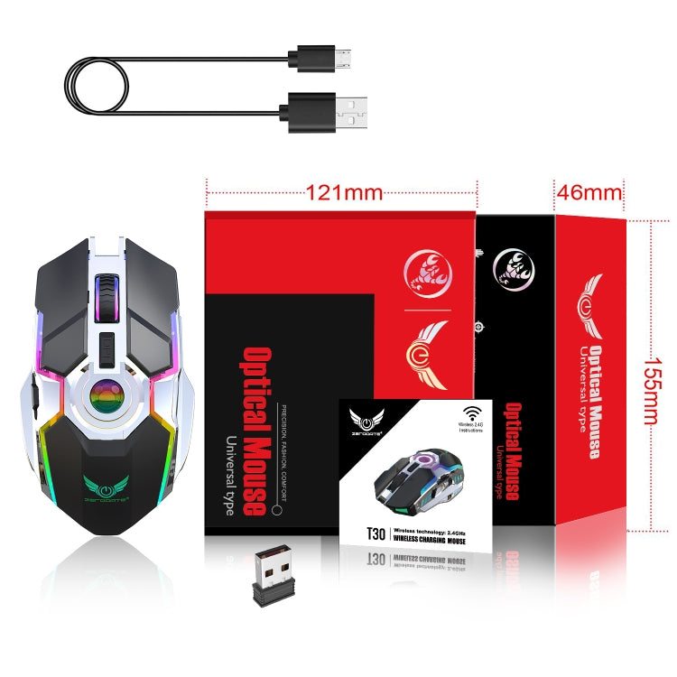 ZERODATE T30 2.4GHz 2400DPI Three-speed Adjustable RGB Backlight Wireless Optical Mouse(Grey) - free shipping - PMC Jewellery - Order now!
