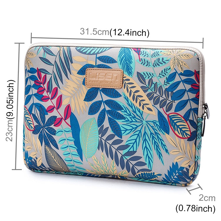 Lisen 12 inch Sleeve Case Colorful Leaves Zipper Briefcase Carrying Bag for iPad, Macbook, Samsung, Lenovo, Sony, DELL Alienware, CHUWI, ASUS, HP, 12 inch and Below Laptops / Tablets(Grey) - 12.1 inch by PMC Jewellery | Online Shopping South Africa | PMC Jewellery | Buy Now Pay Later Mobicred