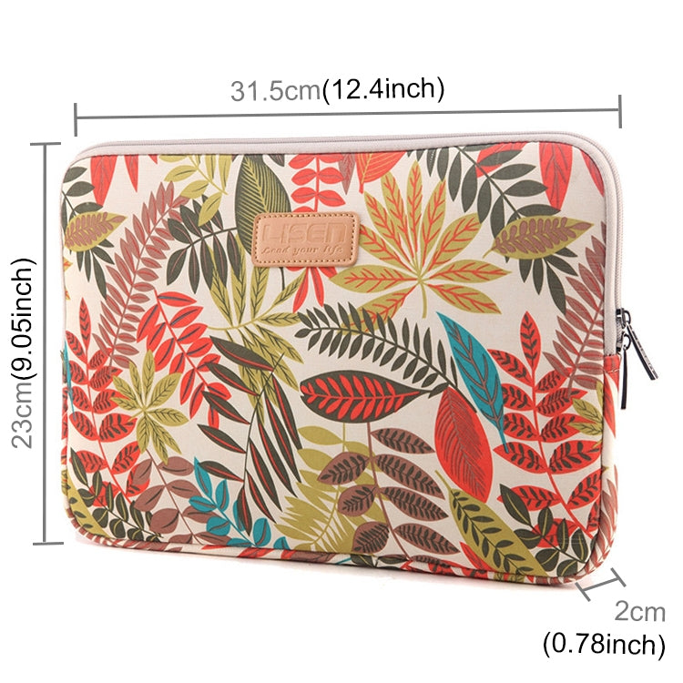 Lisen 12 inch Sleeve Case Colorful Leaves Zipper Briefcase Carrying Bag for iPad, Macbook, Samsung, Lenovo, Sony, DELL Alienware, CHUWI, ASUS, HP, 12 inch and Below Laptops / Tablets(White) - 12.1 inch by PMC Jewellery | Online Shopping South Africa | PMC Jewellery | Buy Now Pay Later Mobicred