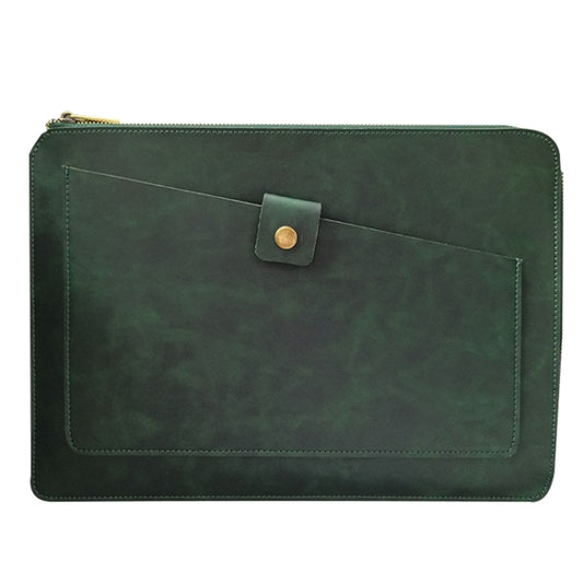 Universal Genuine Leather Business Zipper Laptop Tablet Bag For 12 inch and Below(Green) - 12.1 inch by PMC Jewellery | Online Shopping South Africa | PMC Jewellery | Buy Now Pay Later Mobicred