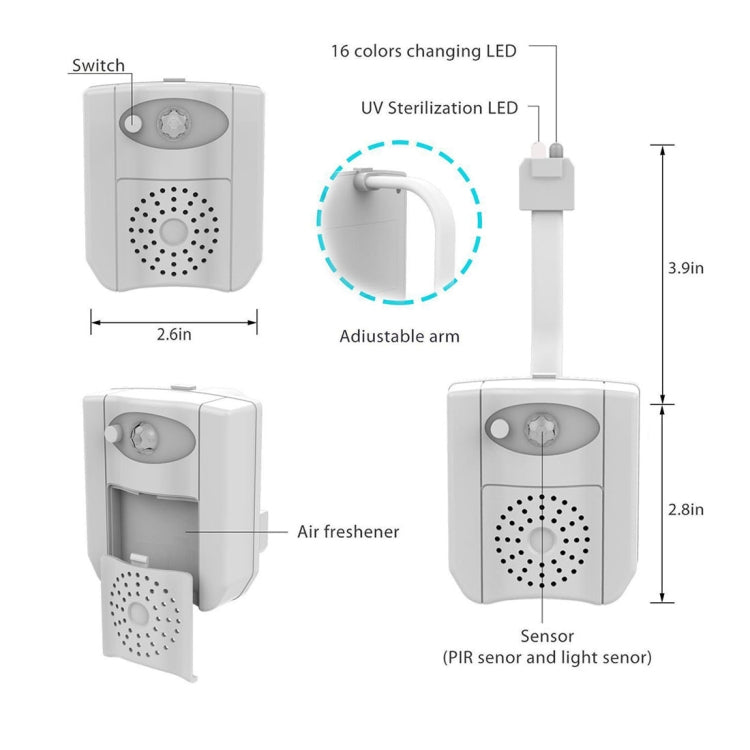 16-colors PIR Motion Sensor + Light Sensor UV Sterilization Aromatherapy LED Light, Home Toilet Bathroom Seat Night Light, DC 5V - Sensor LED Lights by PMC TechLife | Online Shopping South Africa | PMC TechLife | Buy Now Pay Later Mobicred