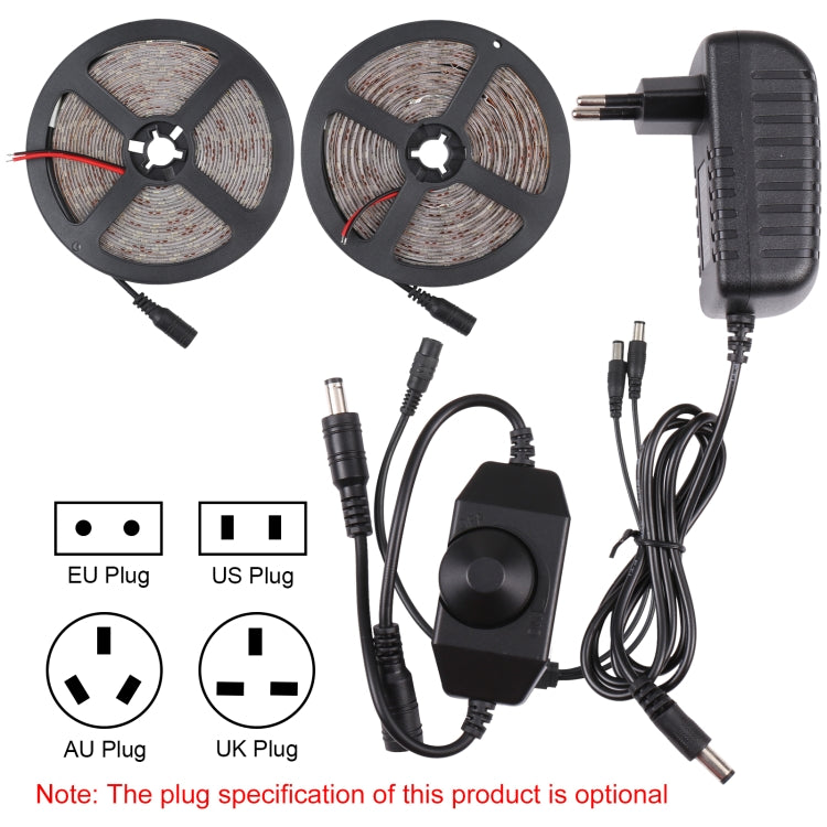 2pcs Bare Board 2835 SMD Dimmable White Light / Warm Light LED Rope Light, 60 LED/m, Length: 5m, 12V 2A 100-240V(EU Plug) - Bare Board Light by PMC TechLife | Online Shopping South Africa | PMC TechLife | Buy Now Pay Later Mobicred