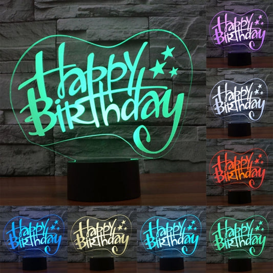 Happy Birthday Style 3D Touch Switch Control LED Light , 7 Color Discoloration Creative Visual Stereo Lamp Desk Lamp Night Light - Novelty Lighting by PMC Jewellery | Online Shopping South Africa | PMC Jewellery | Buy Now Pay Later Mobicred