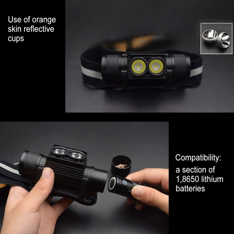 D25 10W 2 x XML-2 IPX6 Waterproof Headband Light, 2400 LM USB Charging Adjustable Outdoor LED Headlight - Headlamp by PMC TechLife | Online Shopping South Africa | PMC TechLife | Buy Now Pay Later Mobicred