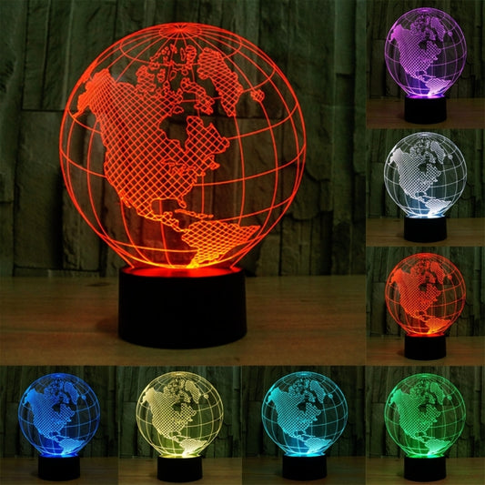 America Globe Style 3D Touch Switch Control LED Light , 7 Colour Discoloration Creative Visual Stereo Lamp Desk Lamp Night Light - Novelty Lighting by PMC Jewellery | Online Shopping South Africa | PMC Jewellery | Buy Now Pay Later Mobicred