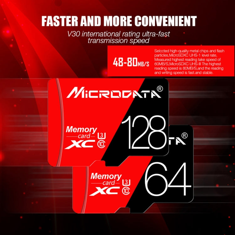 MICRODATA 64GB High Speed U3 Red and Black TF(Micro SD) Memory Card - free shipping - PMC TechLife - Order now!