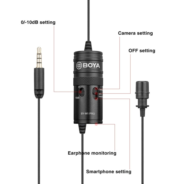 BOYA BY-M1 PRO Universal 3.5mm Plug Omni-directional Lavalier Microphone, Cable Length: 6m (Black) - Camera Microphone by BOYA | Online Shopping South Africa | PMC Jewellery | Buy Now Pay Later Mobicred