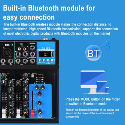 F4 Home 4-channel Bluetooth USB Reverb Mixer, US Plug (Black) - Live Sound Effects Processors by PMC Jewellery | Online Shopping South Africa | PMC Jewellery | Buy Now Pay Later Mobicred