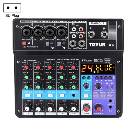 TEYUN NA6 6-channel Small Mixing Console Mobile Phone Sound Card Live Broadcast Computer Recording Console Processor, EU Plug(Black) - Live Sound Effects Processors by TEYUN | Online Shopping South Africa | PMC Jewellery | Buy Now Pay Later Mobicred