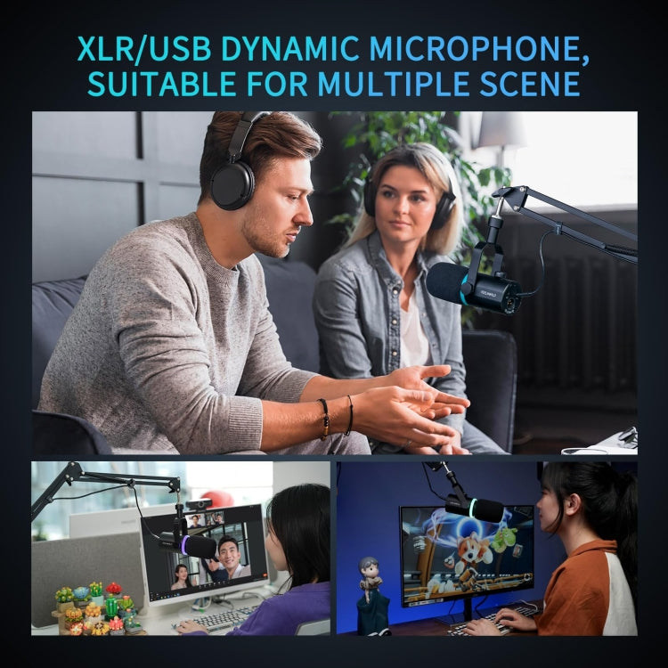 FEELWORLD PM1-XS XLR/USB Dynamic Microphone for Podcasting Recording Gaming Live Streaming (Black) - Microphone by FEELWORLD | Online Shopping South Africa | PMC TechLife | Buy Now Pay Later Mobicred