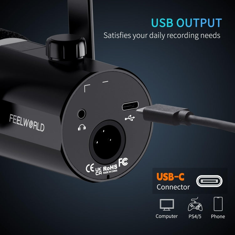 FEELWORLD PM1-XS XLR/USB Dynamic Microphone for Podcasting Recording Gaming Live Streaming (Black) - Microphone by FEELWORLD | Online Shopping South Africa | PMC TechLife | Buy Now Pay Later Mobicred