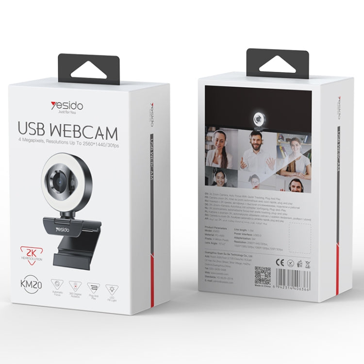 Yesido KM20 2K Zoom 4.0MP HD USB Webcam, Cable Length 1.5m with Fill Light - HD Camera by Yesido | Online Shopping South Africa | PMC Jewellery | Buy Now Pay Later Mobicred