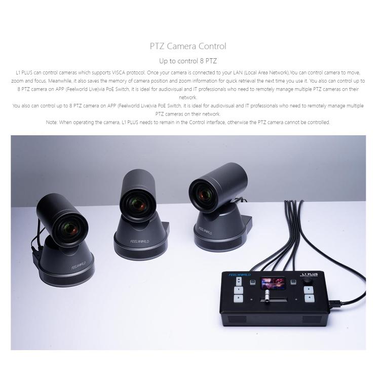 FEELWORLD L1 PLUS Multi-camera Video Mixer Switcher Touch Screen PTZ Control USB3.0 Fast Streaming Switcher (US Plug) - Live Sound Effects Processors by FEELWORLD | Online Shopping South Africa | PMc TechLife | Buy Now Pay Later Mobicred
