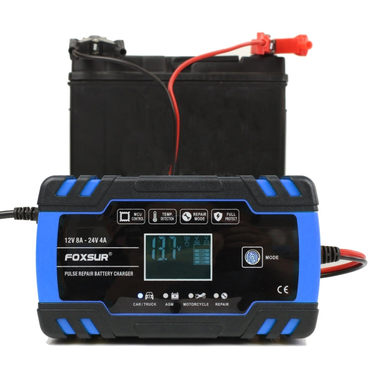 FOXSUR 12V-24V Car Motorcycle Truck Repair Battery Charger AGM Charger, US Plug (Blue) - Battery Charger by FOXSUR | Online Shopping South Africa | PMC Jewellery | Buy Now Pay Later Mobicred