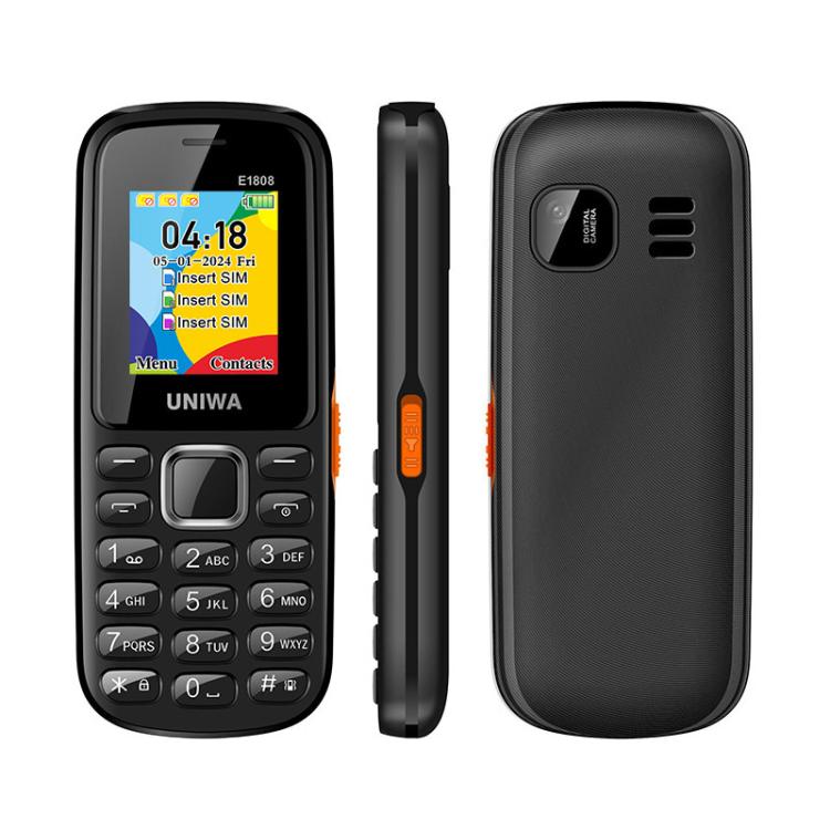 UNIWA E1808 Elder Keypad Phone, 1.77 inch SC6531E, LED Flashlight, 21 Keys, Network: 2G, Triple SIM, EU Plug (Black) - free shipping - PMc TechLife - Order now!