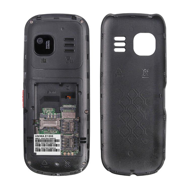 UNIWA E1808 Elder Keypad Phone, 1.77 inch SC6531E, LED Flashlight, 21 Keys, Network: 2G, Triple SIM, EU Plug (Black) - free shipping - PMc TechLife - Order now!