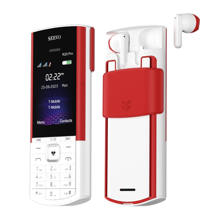 SERVO R25 Pro Mobile Phone with TWS Bluetooth Headsets, 2.4 inch, 24 Keys, Support Bluetooth, Quick Dial, Auto Response, FM, Flashlight, GSM, Dual SIM (White Red) - SERVO by SERVO | Online Shopping South Africa | PMC Jewellery | Buy Now Pay Later Mobicred