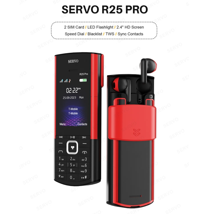 SERVO R25 Pro Mobile Phone with TWS Bluetooth Headsets, 2.4 inch, 24 Keys, Support Bluetooth, Quick Dial, Auto Response, FM, Flashlight, GSM, Dual SIM (Black Red) - free shipping - PMC Jewellery - Order now!